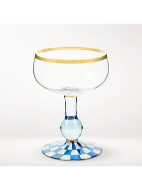 MacKenzie-Childs Royal Check Coupe Glass Gold Rim Hand Painted NEW